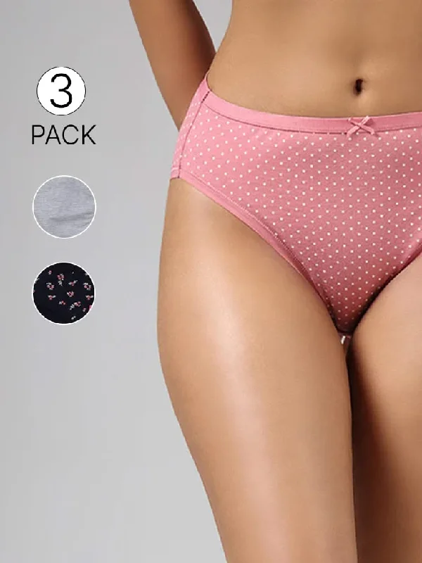 Jeanette Women Shorts with a Soft and Comfortable FeelWunderlove Pink Polka Dotted Cotton Blend High Leg Briefs - Pack of 3