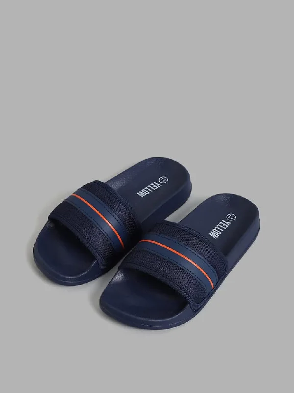 Linen Women Shorts for Breathable Comfort in Hot WeatherYellow Navy Slip-On Slides