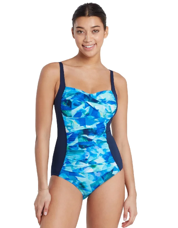Plus size modest swimwear for religious preferencesAqua Digital Ruched Front Adjustable Swimsuit - Navy/Blue Plus size modest swimwear for religious preferencesAqua Digital Ruched Front Adjustable Swimsuit - Navy/Blue