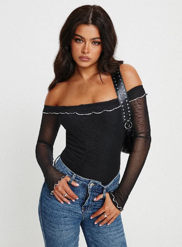 Ruffled Bodysuits with a Playful and Feminine TouchArsema Off The Shoulder Bodysuit Black Ruffled Bodysuits with a Playful and Feminine TouchArsema Off The Shoulder Bodysuit Black