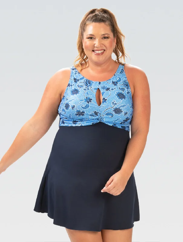 Plus size swimsuits with mesh insertsDolfin Aquashape Amour Capri Blue Knot Front Swim Dress Plus size swimsuits with mesh insertsDolfin Aquashape Amour Capri Blue Knot Front Swim Dress