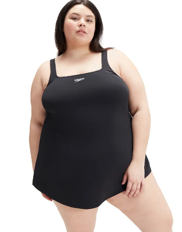 Plus size swimwear for hourglass figuresEssential Swim Dress - Black/Plus Size