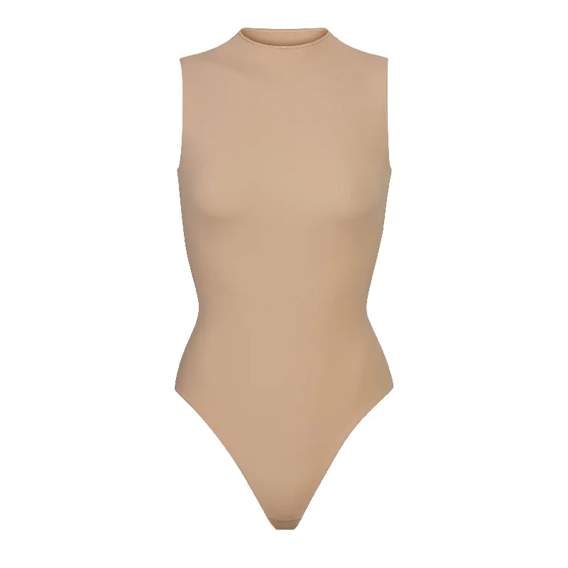 Mesh Bodysuits for a Bold and Edgy Fashion StatementFITS EVERYBODY SLEEVELESS MOCK NECK BODYSUIT | CLAY