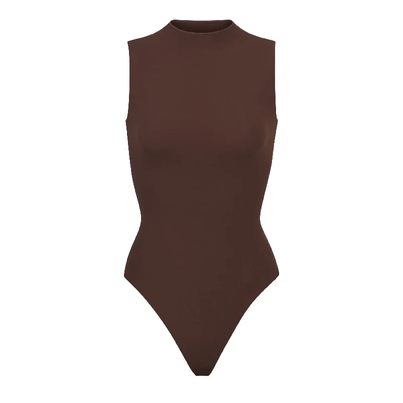 Mesh Bodysuits for a Bold and Edgy Fashion StatementFITS EVERYBODY SLEEVELESS MOCK NECK BODYSUIT | COCOA