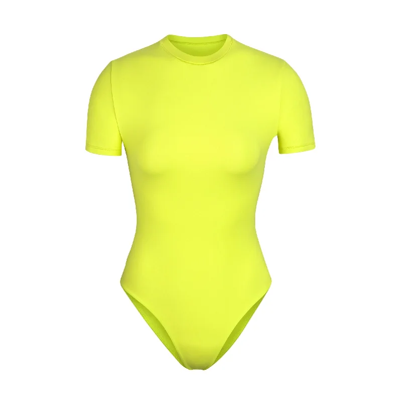 Convertible Straps Bodysuits for Multiple Styling OptionsFITS EVERYBODY T-SHIRT BODYSUIT | NEON LIME
