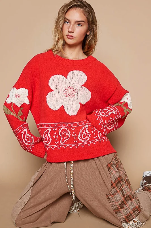 Thermal Bodysuits for Extra Warmth in WinterFlower Lace Patch Long Sleeve Sweater