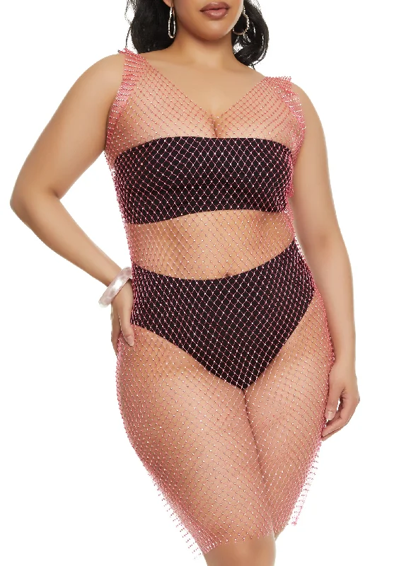 Plus size swimwear for pear-shaped figuresPlus Size Rhinestone Fishnet Cover Up Dress Plus size swimwear for pear-shaped figuresPlus Size Rhinestone Fishnet Cover Up Dress