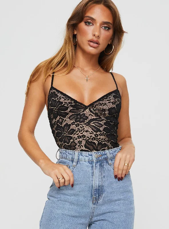 Printed Bodysuits with Floral Patterns for a Feminine VibeIntimacy Lace Bodysuit Black
