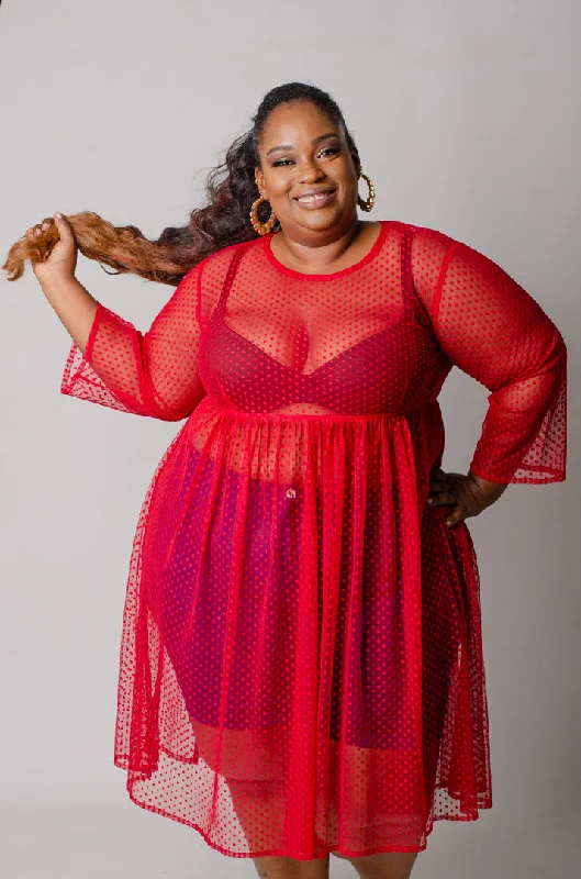 Plus size honeymoon swimsuits for curvy bridesMirage Sheer Top - Red