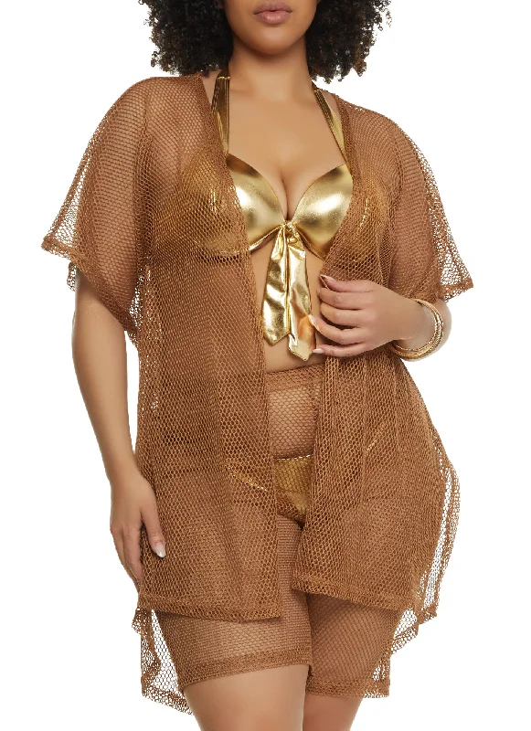 Plus size high waisted bikini bottomsPlus Size Fishnet Cover Up Kimono