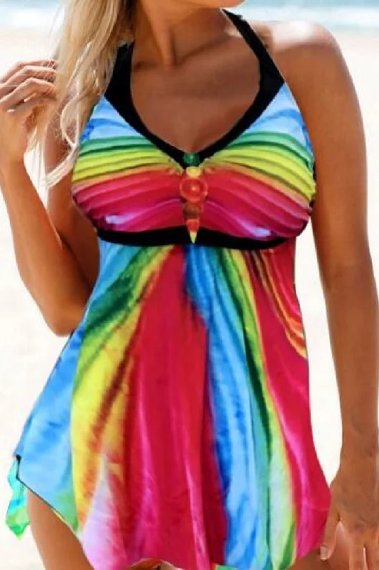 Swim sets with a denim - like texture for a casual and trendy styleMulticolored Halter Neck Two-Piece Swimsuit