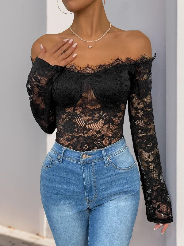 Organic Cotton Bodysuits for an Eco - Friendly and Comfortable OptionPerfee Lace Off-Shoulder Long Sleeve Bodysuit
