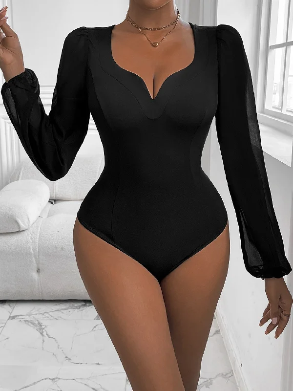 Metallic Bodysuits for a Glitzy and Glamorous Night OutPerfee Sweetheart Neck Long Sleeve Bodysuit
