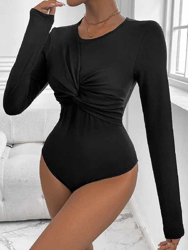 Long - Sleeve Bodysuits for Cold Weather LayeringPerfee Twisted Round Neck Long Sleeve Bodysuit