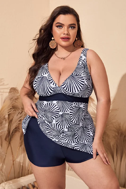 Sequined swim sets for poolside partiesPlus Size Printed Sleeveless Top and Shorts Swim Set Sequined swim sets for poolside partiesPlus Size Printed Sleeveless Top and Shorts Swim Set