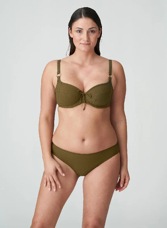 Sustainable bikini made from recycled materials for eco - conscious beachgoersPrimaDonna Swimwear: Sahara Rio Bikini Brief Olive