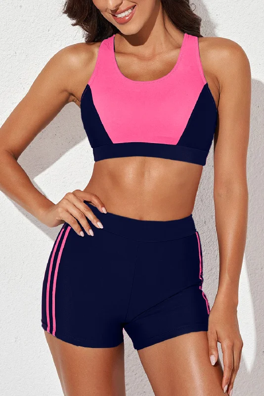 Swim sets with mesh panels for a sexy and breathable designPrinted Scoop Neck Back Crisscross Swim Set Swim sets with mesh panels for a sexy and breathable designPrinted Scoop Neck Back Crisscross Swim Set