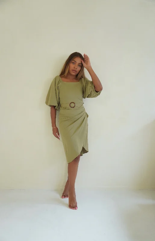 Swim sets with a zip - up front for easy on and offRachelle swim set with real wrap skirt - Olive