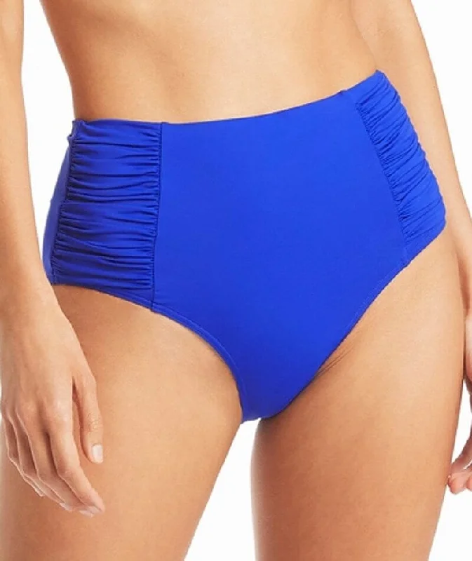 Ruched bikini with fabric gathers for a slimming effectSea Level Eco Essentials Gathered Side High Waist Bikini Brief - Cobalt