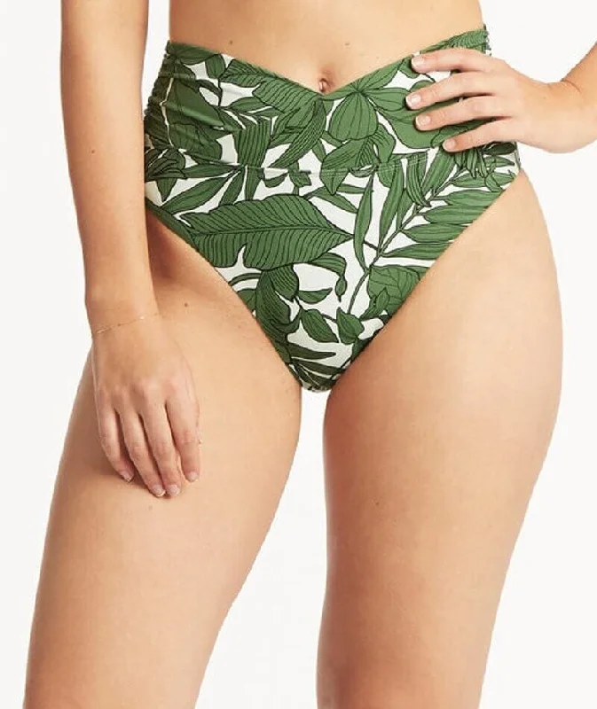Long - line bikini top for added support and a fashionable lookSea Level Retreat Wrap High Waisted Brief - Olive