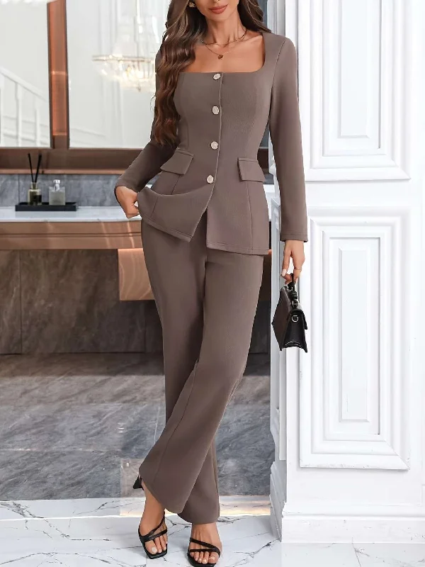 Metallic Bodysuits for a Glitzy and Glamorous Night OutSquare Neck Button Up Blazer and Pants Set Metallic Bodysuits for a Glitzy and Glamorous Night OutSquare Neck Button Up Blazer and Pants Set