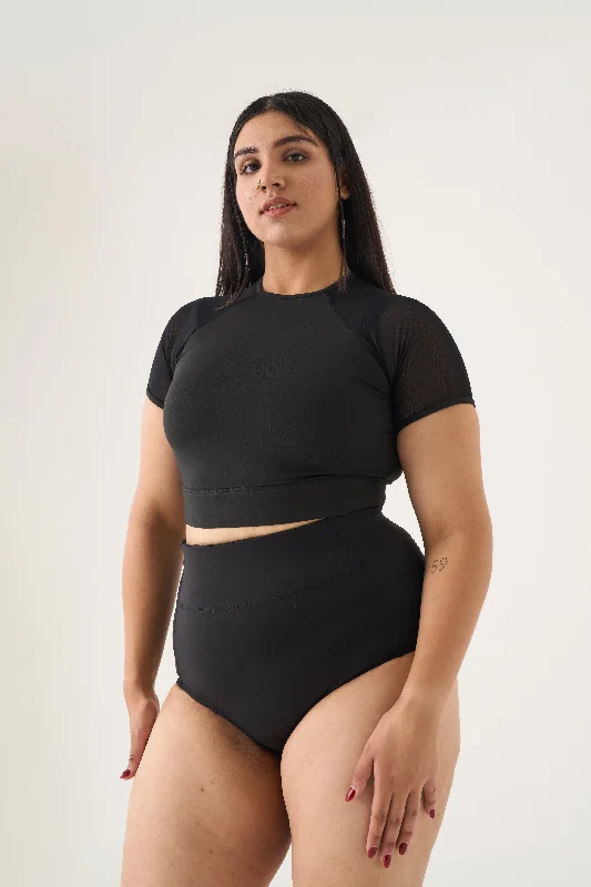 Plus size swimwear with metallic accentsSwim Crop Top: Black