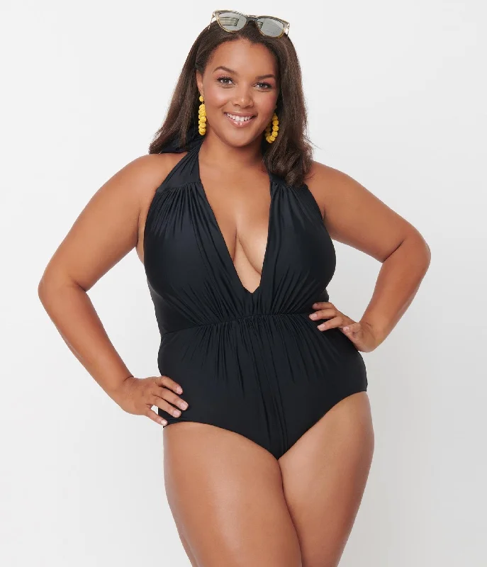 Plus size halter neck swimsuits for large bustsUnique Vintage Plus Size Black Halter Shirred Derek One Piece Swimsuit Plus size halter neck swimsuits for large bustsUnique Vintage Plus Size Black Halter Shirred Derek One Piece Swimsuit