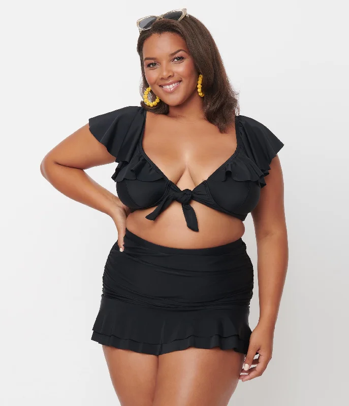 Plus size swimsuits for athletic buildsUnique Vintage Plus Size Black Ruffled Cap Sleeve Frida Swim Top Plus size swimsuits for athletic buildsUnique Vintage Plus Size Black Ruffled Cap Sleeve Frida Swim Top
