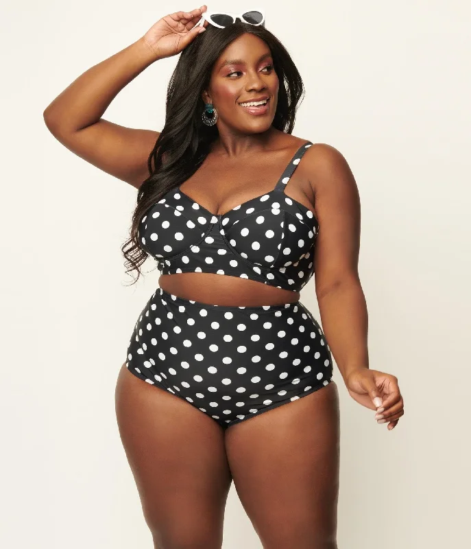 Plus size tankinis for curvy womenUnique Vintage Plus Size Black & White Polka Dot High Waist Louise Swim Bottoms Plus size tankinis for curvy womenUnique Vintage Plus Size Black & White Polka Dot High Waist Louise Swim Bottoms