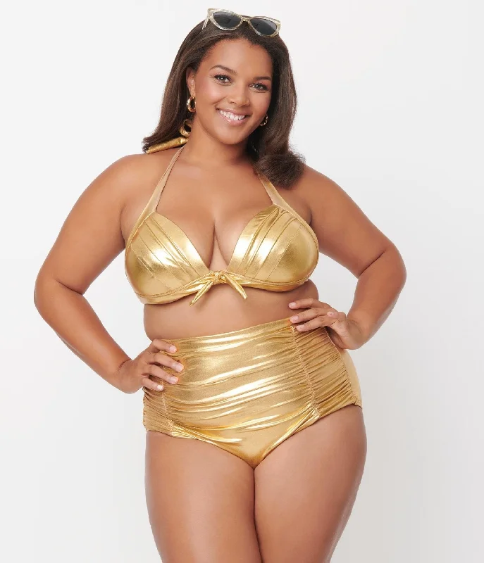 Plus size swimsuits for family beach tripsUnique Vintage Plus Size Gold Monroe High Waist Swim Bottom Plus size swimsuits for family beach tripsUnique Vintage Plus Size Gold Monroe High Waist Swim Bottom