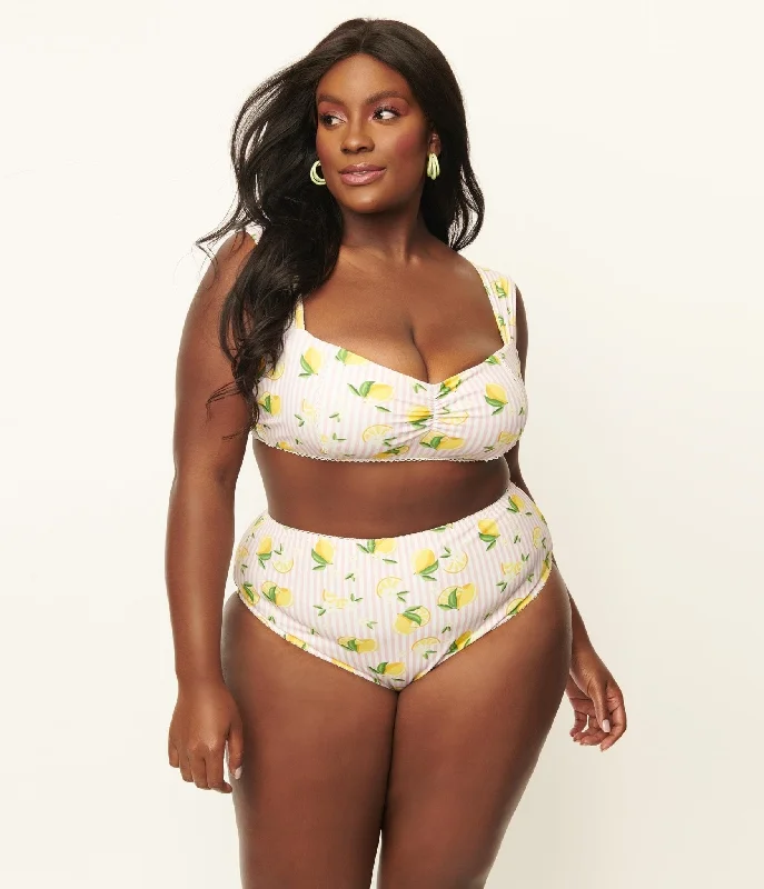 Plus size swimsuits with tummy control panelsUnique Vintage Plus Size Light Pink Stripes & Lemons Ruched & Ready Swim Top Plus size swimsuits with tummy control panelsUnique Vintage Plus Size Light Pink Stripes & Lemons Ruched & Ready Swim Top