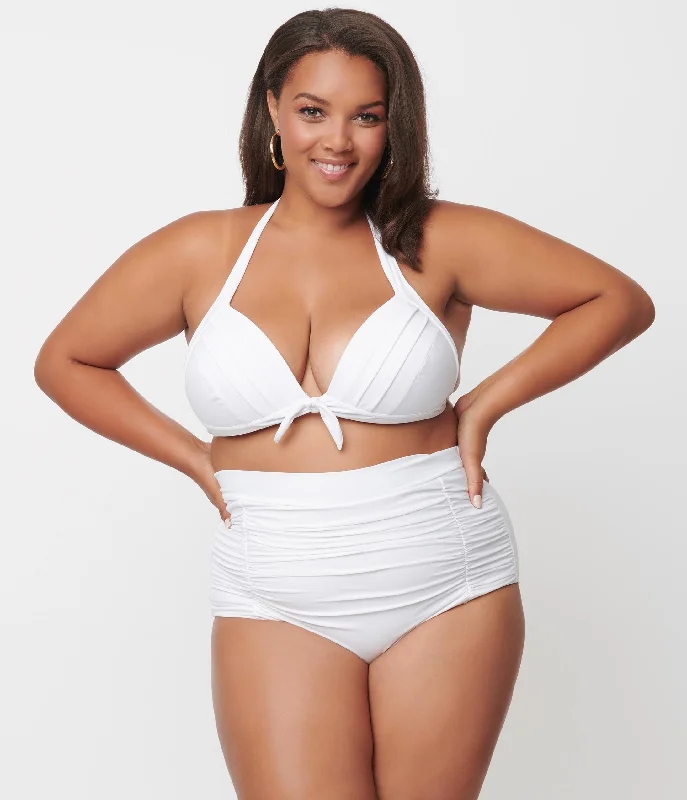 Plus size resort wear cover-ups for swimsuitsUnique Vintage Plus Size Solid White Monroe Halter Swim Top Plus size resort wear cover-ups for swimsuitsUnique Vintage Plus Size Solid White Monroe Halter Swim Top
