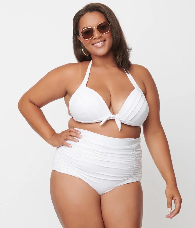Plus size swimsuits with tummy control panelsUnique Vintage Plus Size Solid White Monroe High Waist Swim Bottom Plus size swimsuits with tummy control panelsUnique Vintage Plus Size Solid White Monroe High Waist Swim Bottom