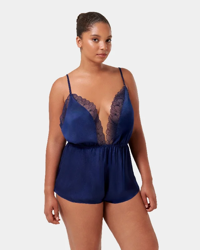 Seamless Bodysuits for a Smooth Underwear LookVermont Luxury Satin Teddy Navy Blue