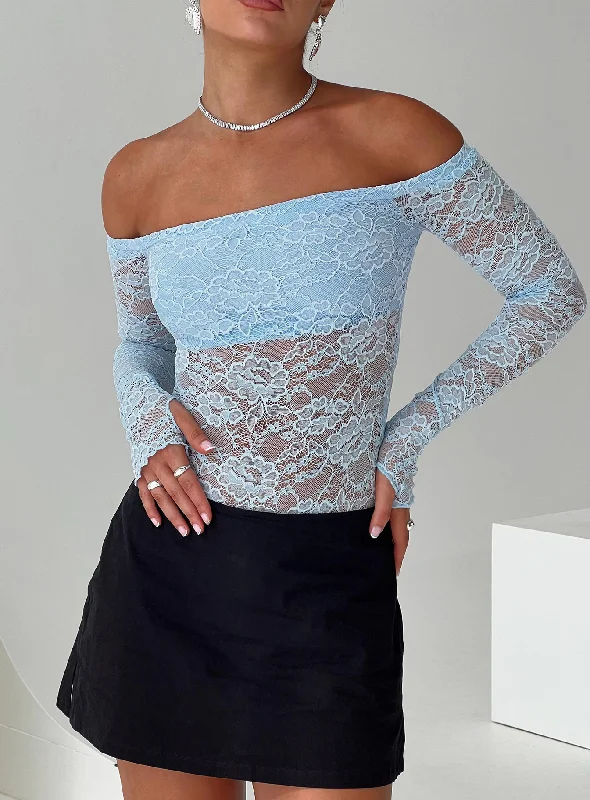 Metallic Bodysuits for a Glitzy and Glamorous Night OutWeaver Off Shoulder Lace Bodysuit Blue