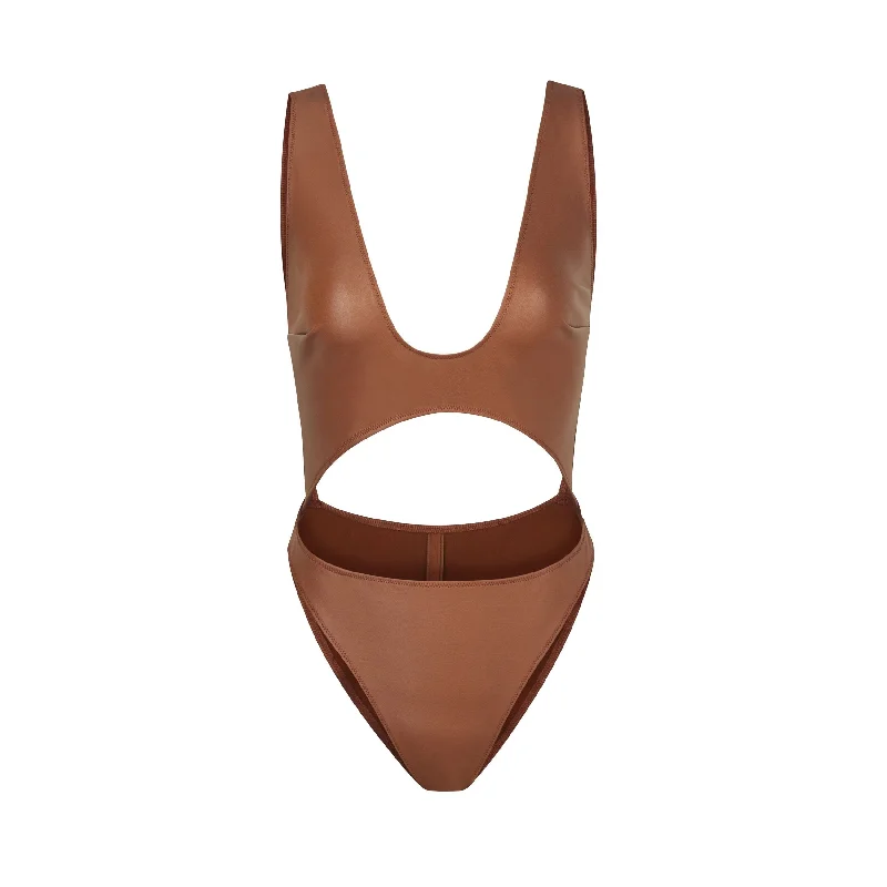 Plus - Size Bodysuits with a Comfortable and Flattering FitWET JERSEY CUT OUT BODYSUIT | COPPER Plus - Size Bodysuits with a Comfortable and Flattering FitWET JERSEY CUT OUT BODYSUIT | COPPER