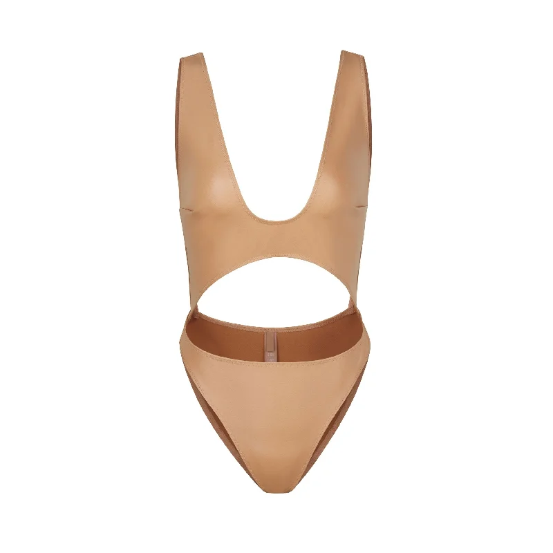 Button - Front Bodysuits with a Classic and Timeless AppealWET JERSEY CUT OUT BODYSUIT | OCHRE Button - Front Bodysuits with a Classic and Timeless AppealWET JERSEY CUT OUT BODYSUIT | OCHRE