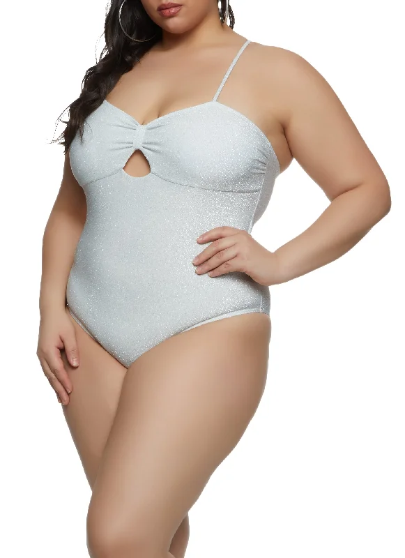 Plus size swimsuits for athletic buildsPlus Size Lurex Keyhole One Piece Swimsuit