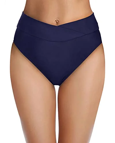 Convertible bikini that can be worn in multiple styles for versatilityCheeky High Waisted Bikini Bottoms For Women's Swimwear-Navy Blue Convertible bikini that can be worn in multiple styles for versatilityCheeky High Waisted Bikini Bottoms For Women's Swimwear-Navy Blue