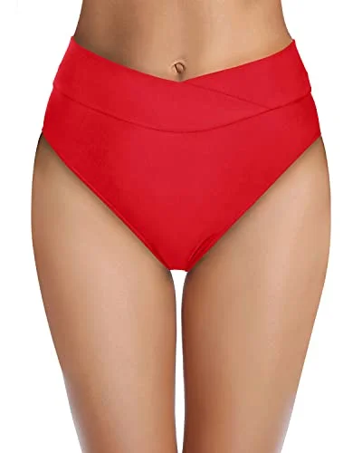 Lace - trimmed bikini for an elegant and romantic touchHigh Cut Women's Bikini Bottoms High-Rise Waist-Red Lace - trimmed bikini for an elegant and romantic touchHigh Cut Women's Bikini Bottoms High-Rise Waist-Red