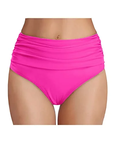 Convertible bikini that can be worn in multiple styles for versatilityRuched Tummy Control High Waisted Women's Bikini Bottom-Neon Pink Convertible bikini that can be worn in multiple styles for versatilityRuched Tummy Control High Waisted Women's Bikini Bottom-Neon Pink