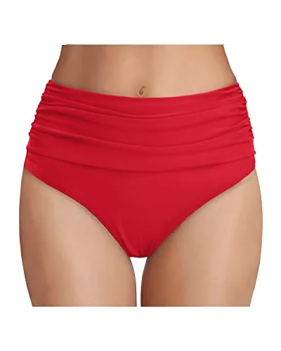 Tie - side bikini bottoms for an adjustable and stylish fitHigh Waisted Ruched Tummy Control Bikini Bottom For Women-Red Tie - side bikini bottoms for an adjustable and stylish fitHigh Waisted Ruched Tummy Control Bikini Bottom For Women-Red