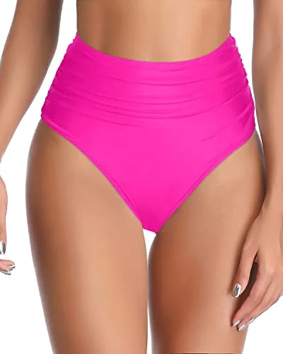 Ruched bikini with fabric gathers for a slimming effectHigh Waisted Bikini Bottom Full Coverage And Tummy Control-Neon Pink Ruched bikini with fabric gathers for a slimming effectHigh Waisted Bikini Bottom Full Coverage And Tummy Control-Neon Pink