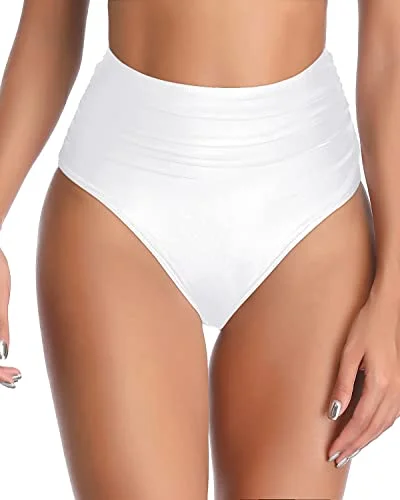 Floral - printed bikini for a feminine and colorful beach vibeTrendy High Waisted Swimsuit Bottom Full Coverage Bathing Suit Bottom-White Floral - printed bikini for a feminine and colorful beach vibeTrendy High Waisted Swimsuit Bottom Full Coverage Bathing Suit Bottom-White